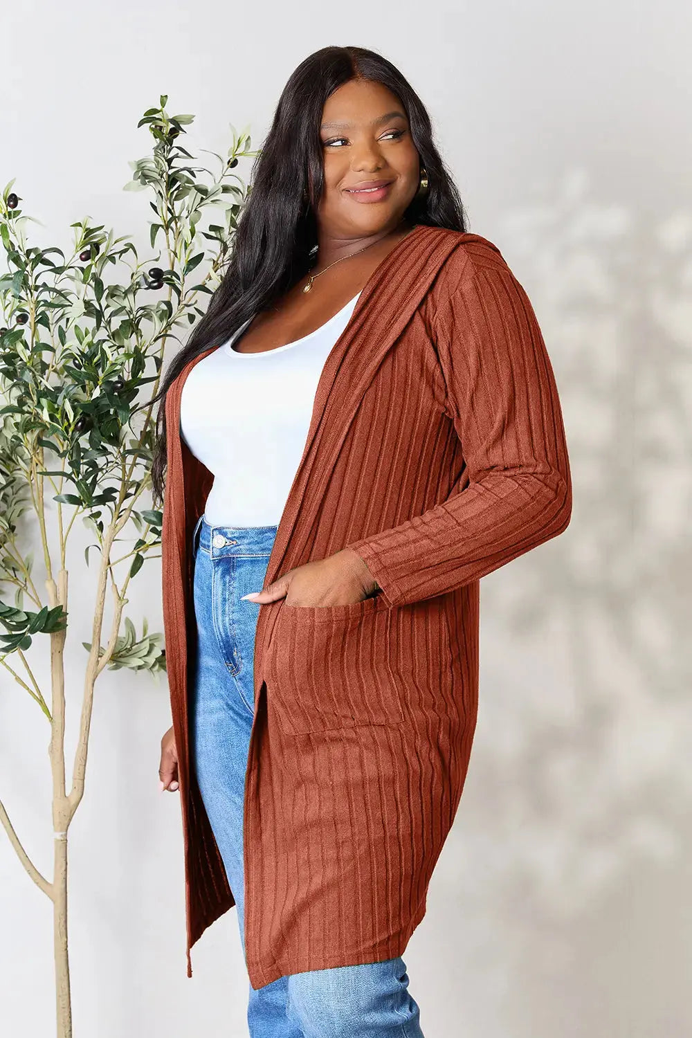Basic Bae Full Size Hooded Sweater Cardigan - Love Salve